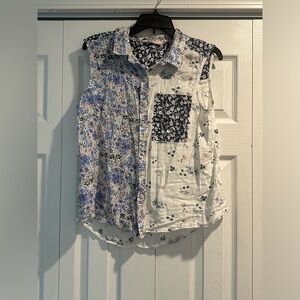 SO blue/pink floral button up tank shirt
